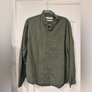 Hauste and Harte Men's Olive Green Casual Button-Down Shirt